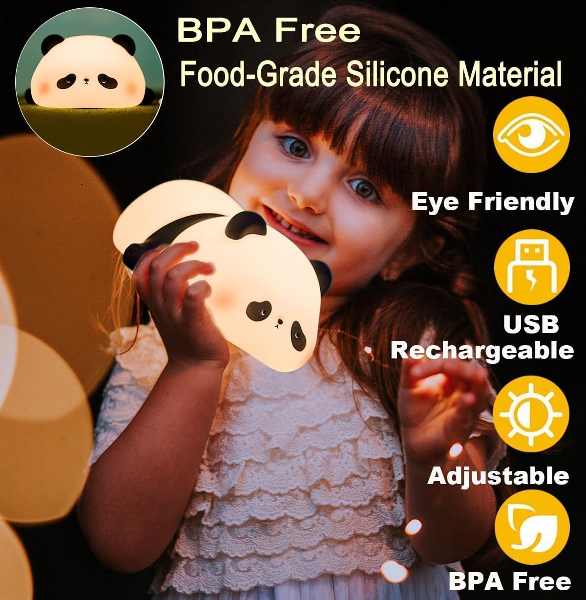 Cute Panda Rechargeable Lamp – Soft Night Light for Kids & Peaceful Sleep